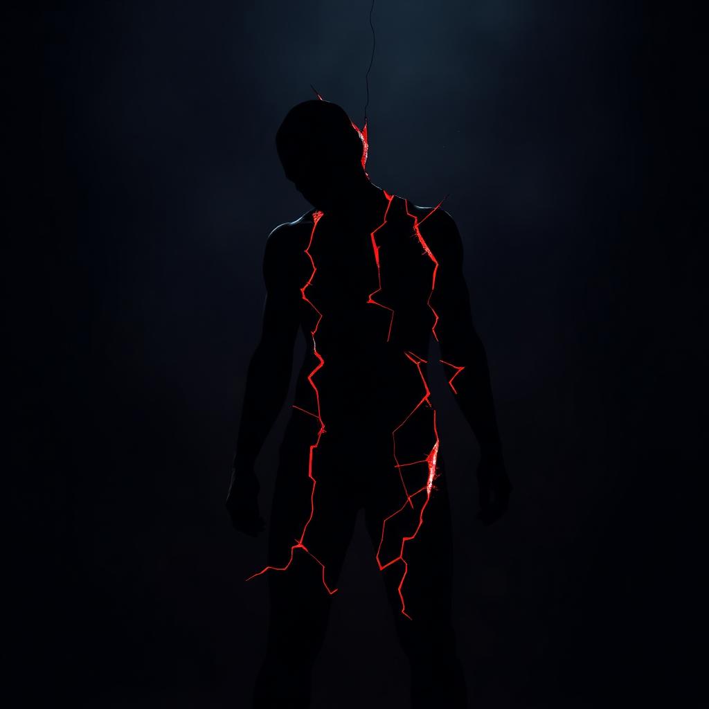 Fractured silhouette with glowing cracks symbolising collapse