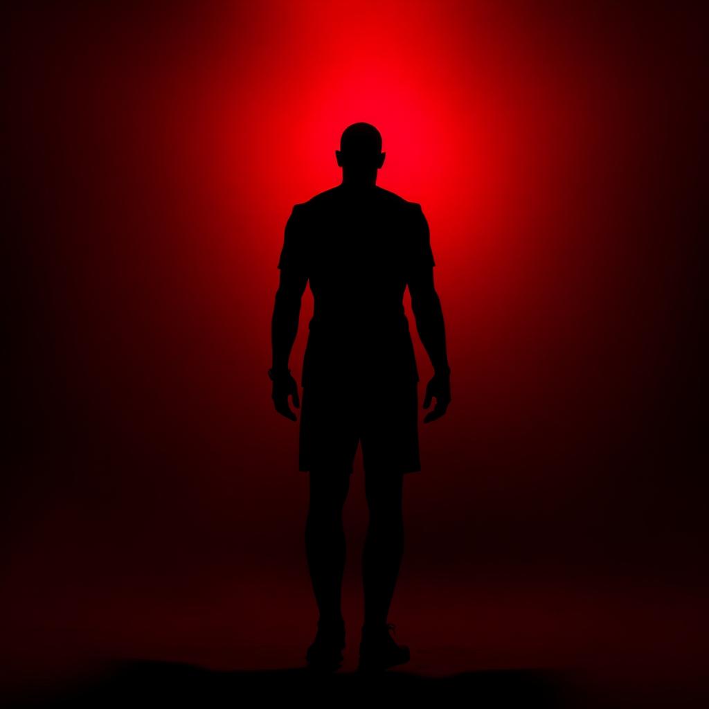 Strong silhouette standing upright backlit by glow